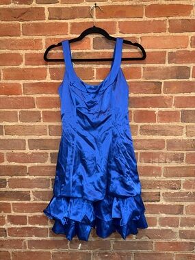 Morgan & Co. Royal Blue Satin Ruffle Hem Mini Dress